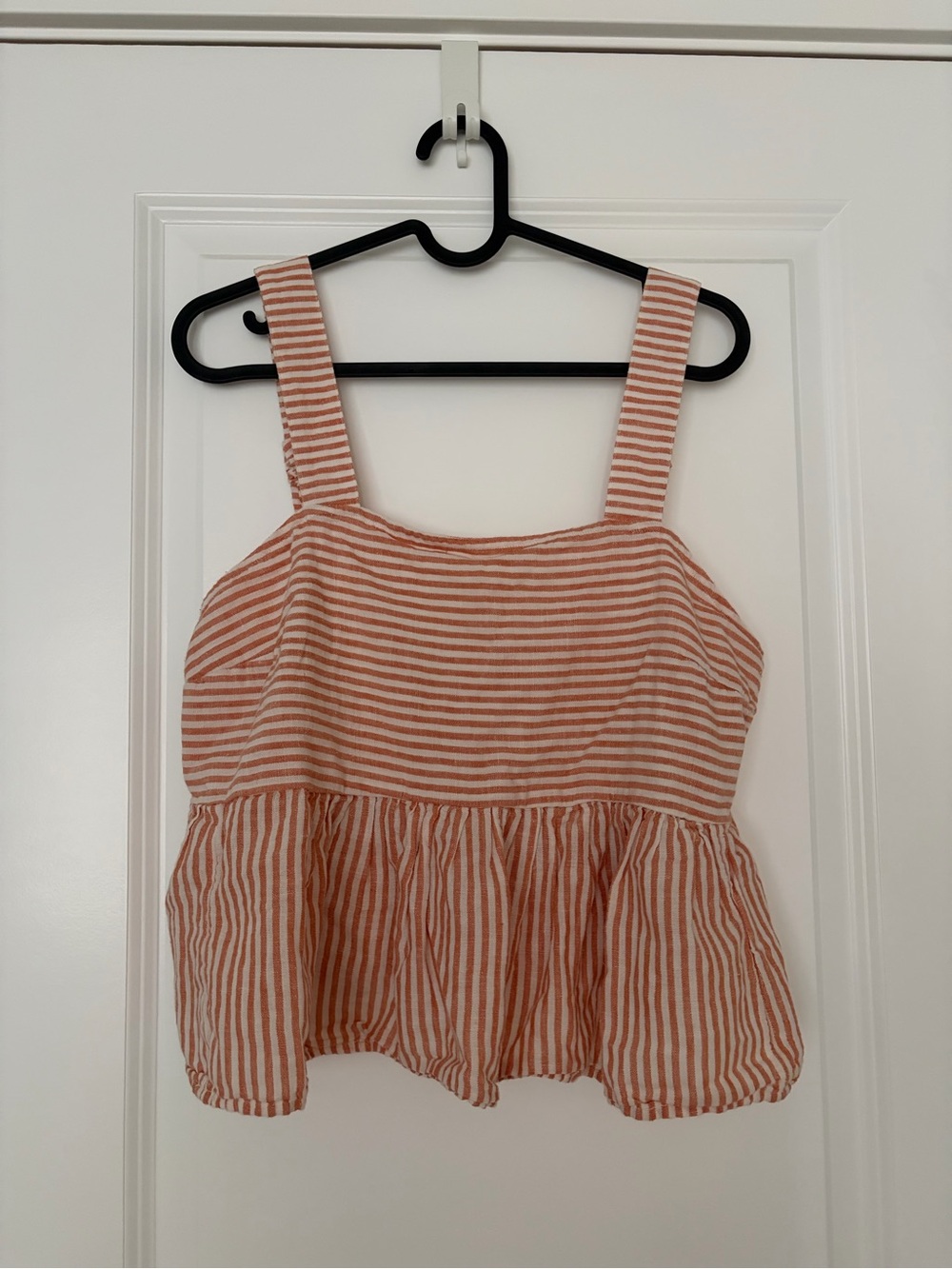 American Eagle Outfitters Peach and White Striped Peplum Cami and Skirt